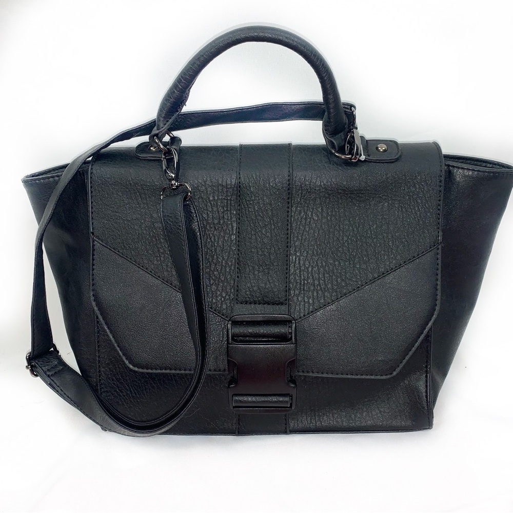 NWT Rampage Black Faux Pebbled Leather Convertible Shoulder Bag